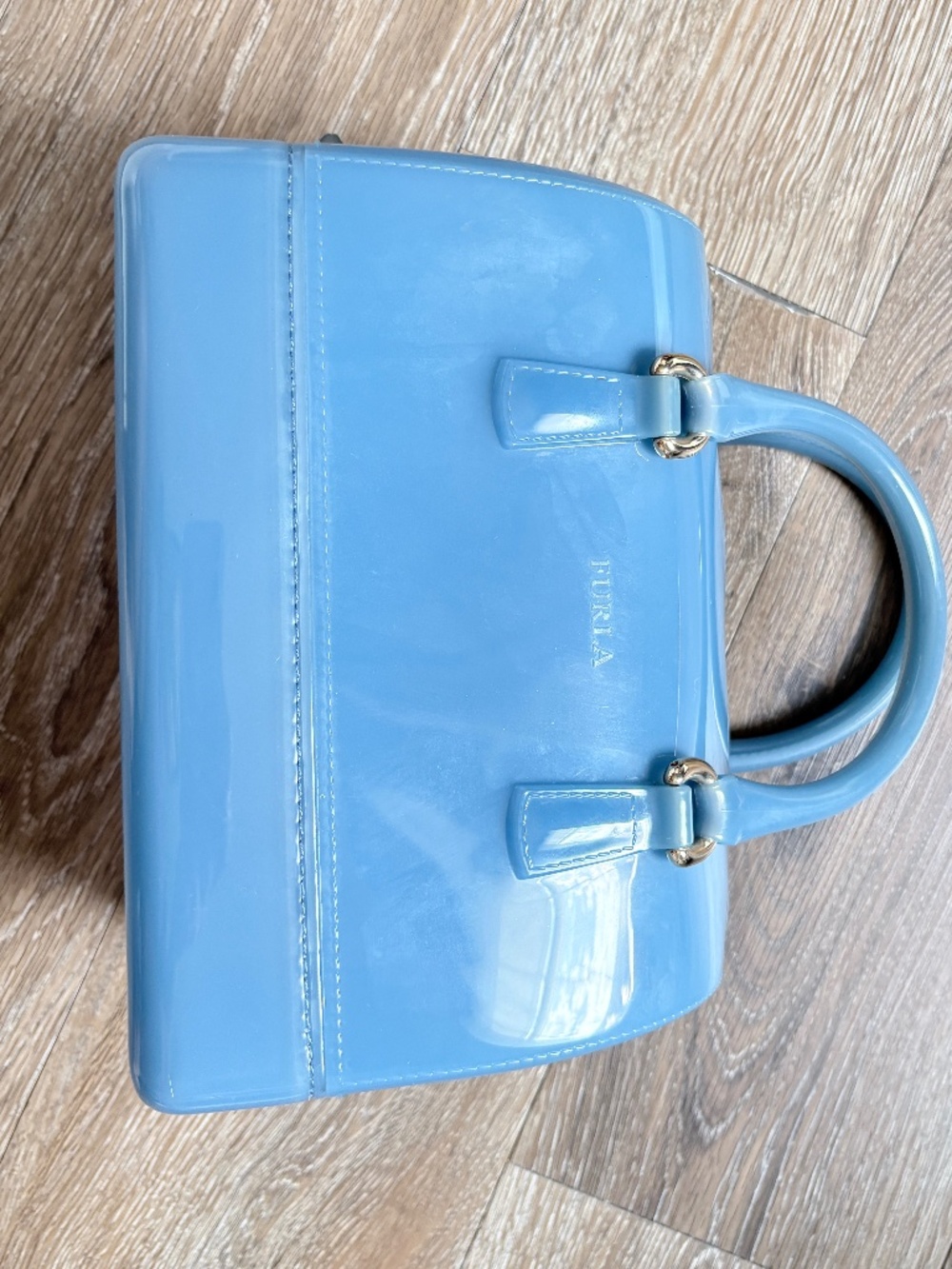 Furla Candy Bag Ice Blue PVC Jelly Satchel Boston Top Handle Purse Italy - Picture 2 of 8